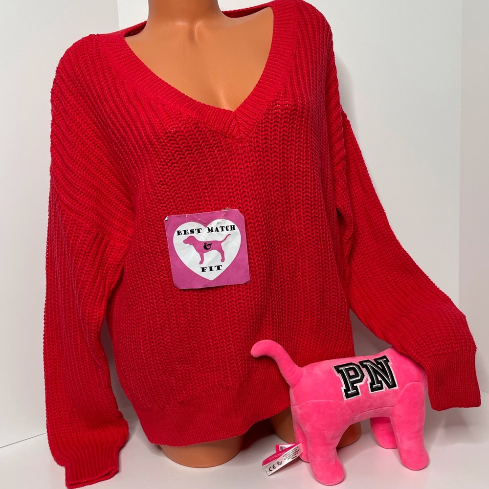 Victoria’s Secret PINK XS S M L Logo 100% Cotton Sweater V-Neck Cut